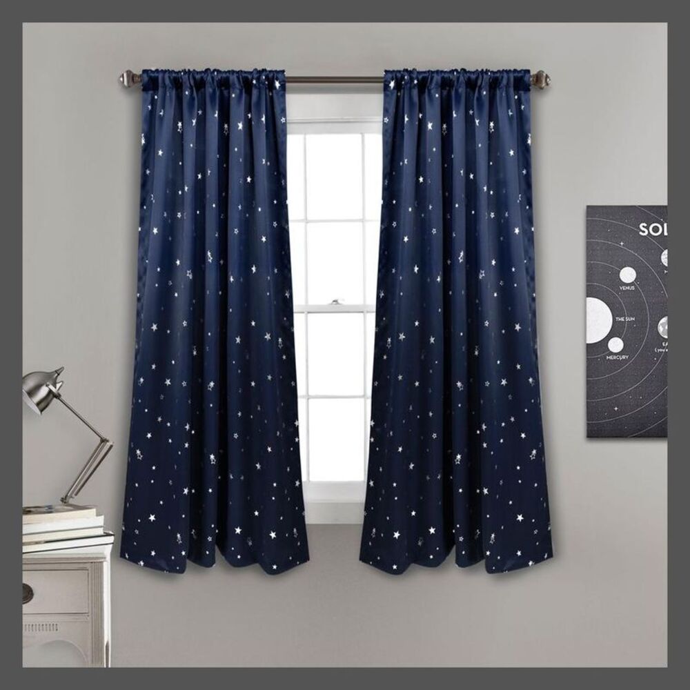 Lush Decor - Set of 2 52"x63" Kids' Star Blackout Window Curtai Navy